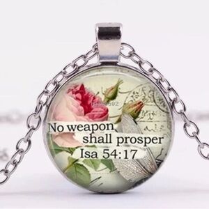 🆕 Inspirational Floral Pendant Necklace - 'No weapon shall prosper' Isaiah 54:17